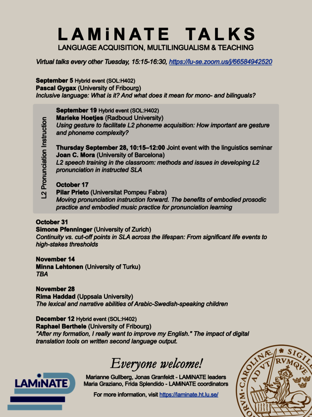 A picture of the autumn programme for LAMiNATE Talks. The picture is a clickable link to the pdf of the programme.