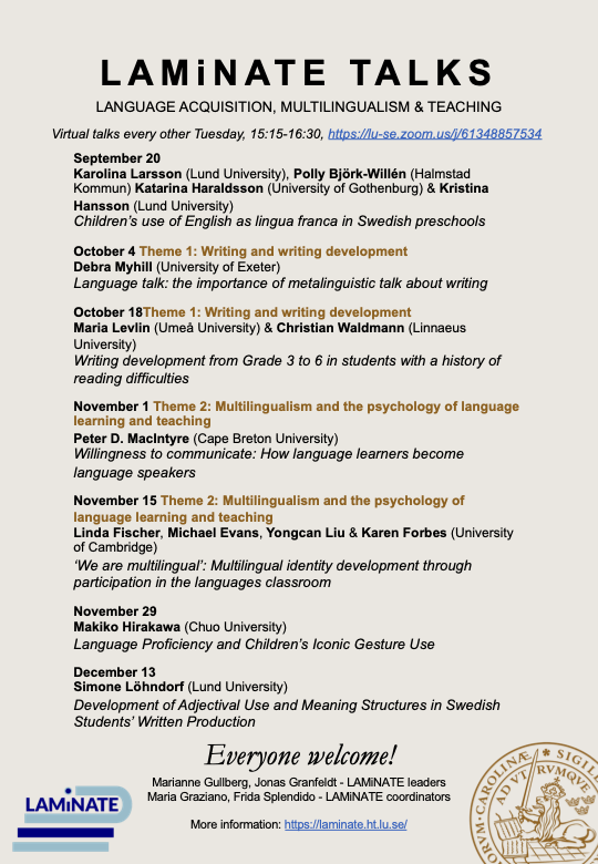 Programme for the autumn talks series